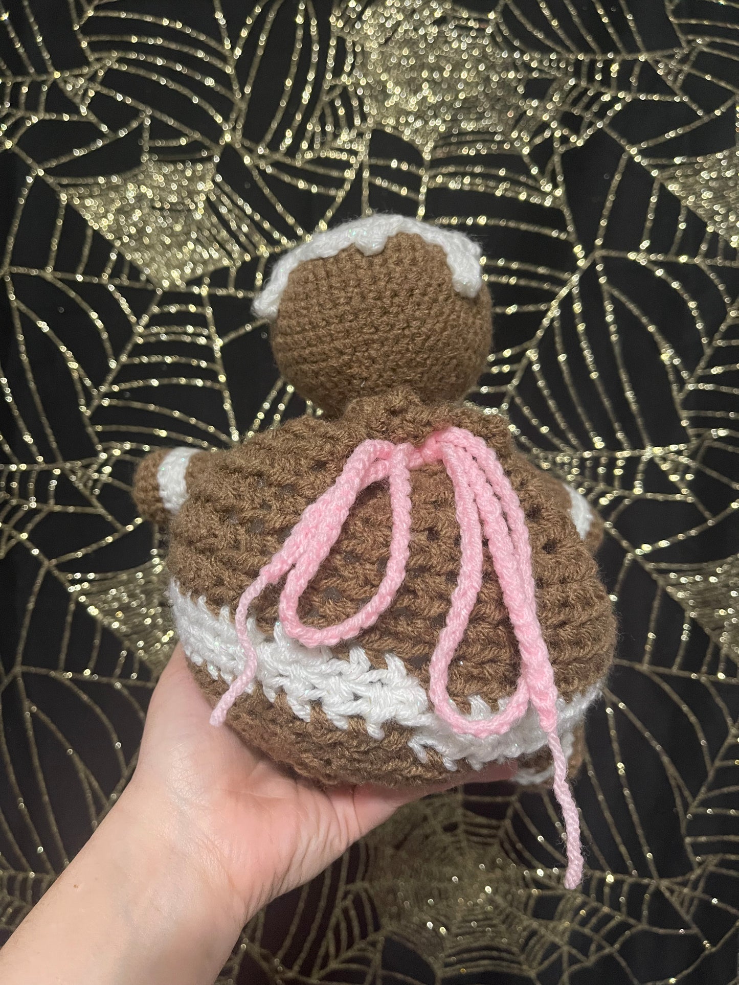 Crochet gingerbread drawstring bag