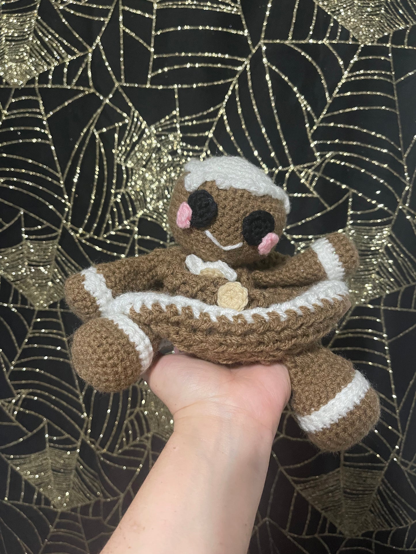 Crochet gingerbread drawstring bag